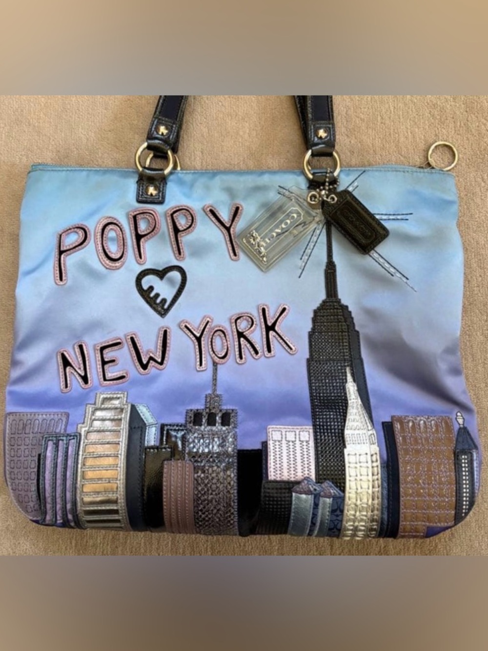 Coach Blue Lavender Ombre 'Poppy New York' Tote with Black Handles - Picture 6 of 6